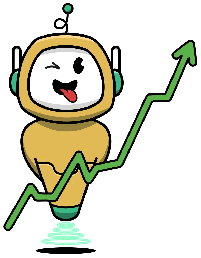 Cody, la mascotte de Codenquest, devant une courbe de progression ascendante
